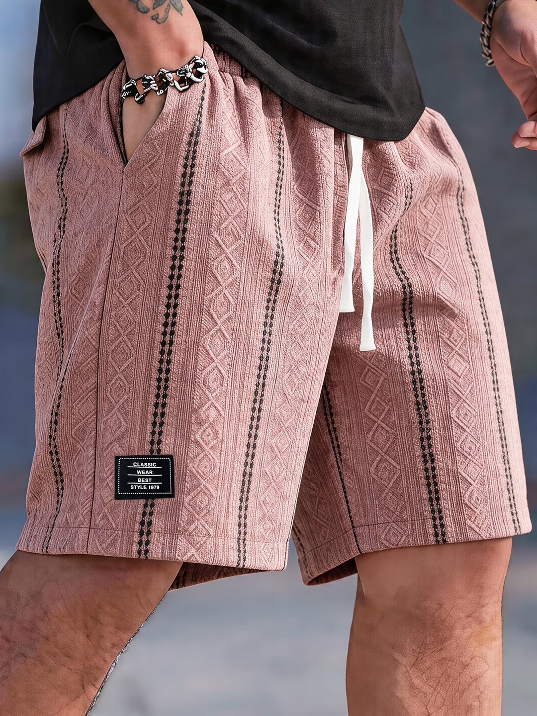 Caspien | Geometric Texture Knit Drawstring Shorts