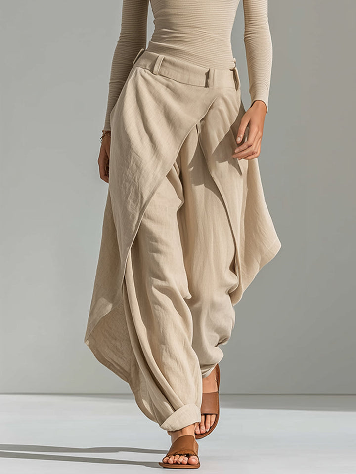 Delphine | Beige Boat Neck Top and Wide Ruffled Pants