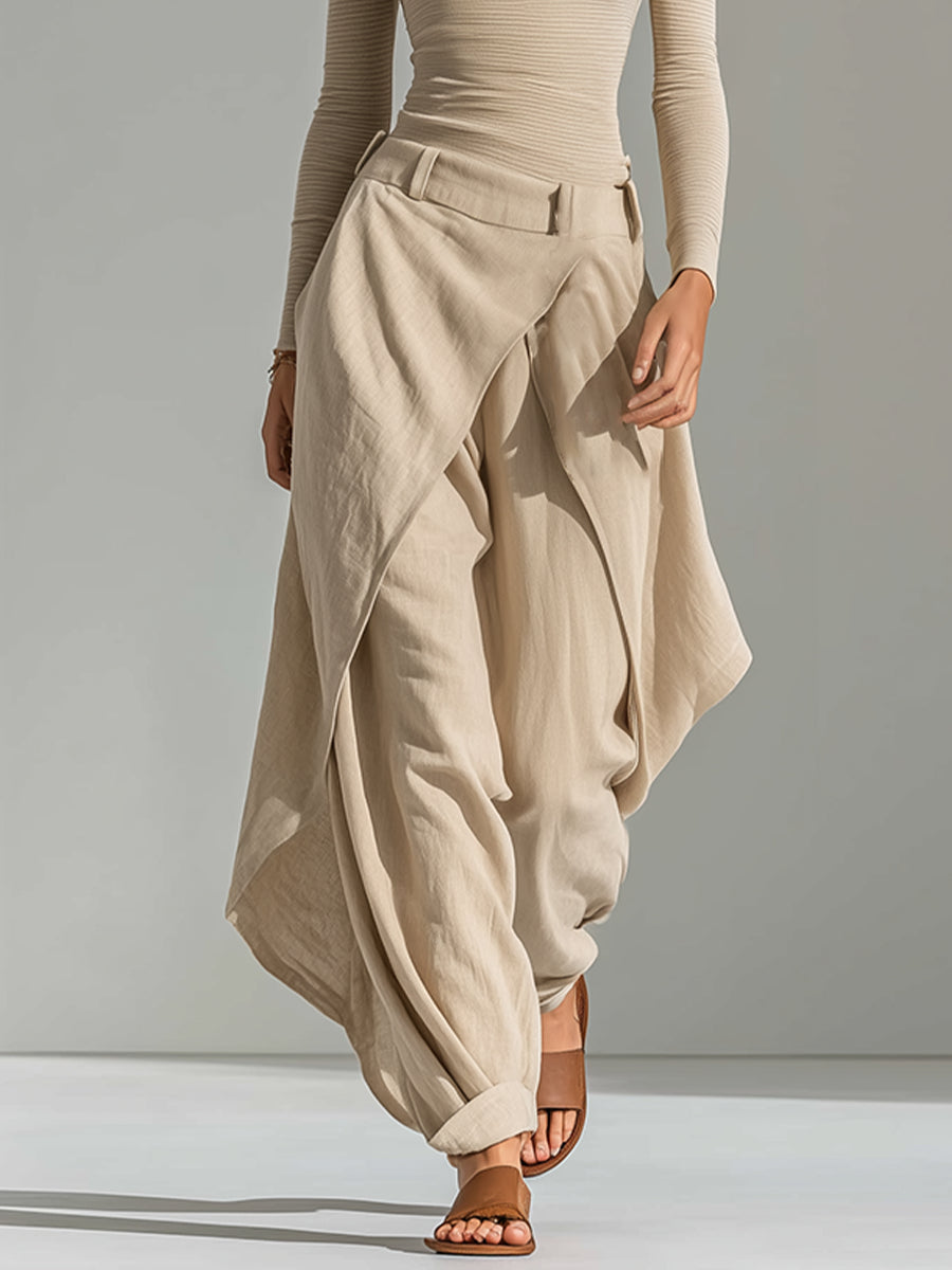 Delphine | Beige Boat Neck Top and Wide Ruffled Pants