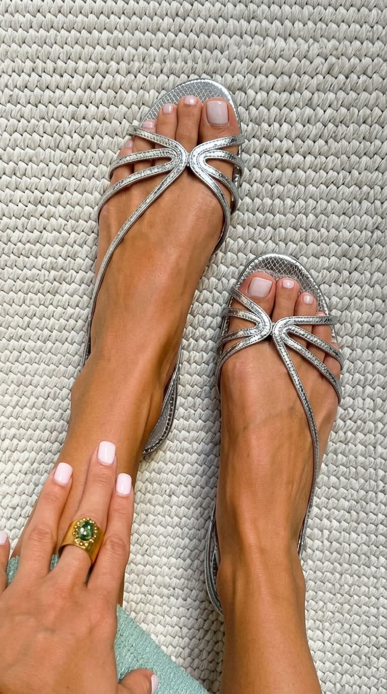 Amelia | Metallic Bow Flat Sandals