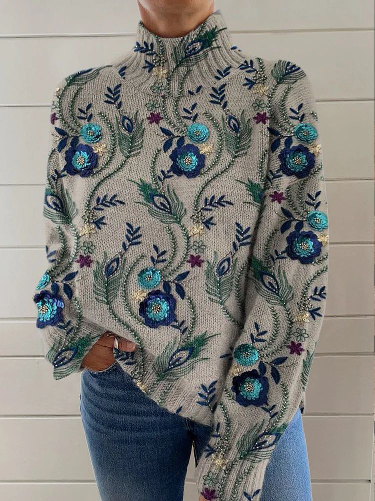 Annelie | Elegant Floral Embroidered Turtleneck Sweater