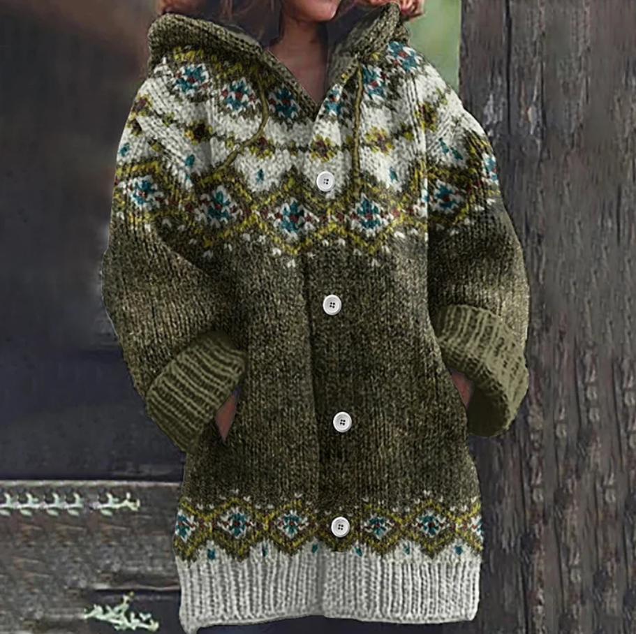 Gerdina | Warm Knit Hooded Cardigan