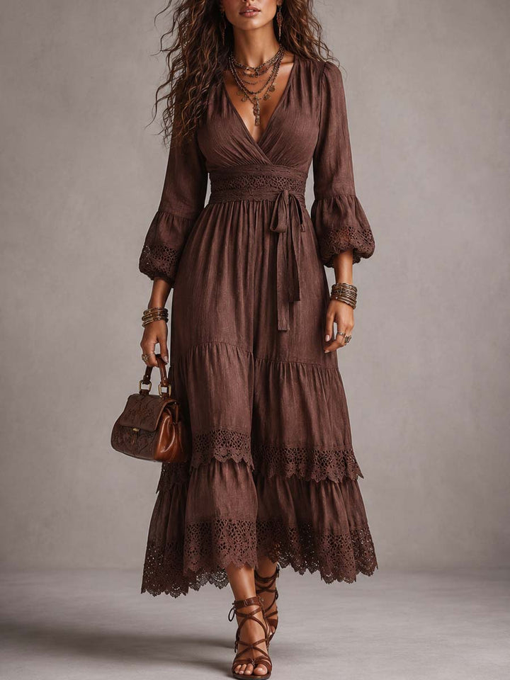 Annika | Lace Trim Bohemian Midi Dress