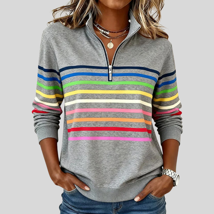 Celine™ | Colorful Striped Quarter-Zip Sweatshirt