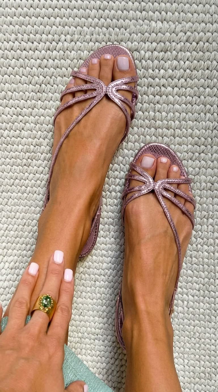 Amelia | Metallic Bow Flat Sandals