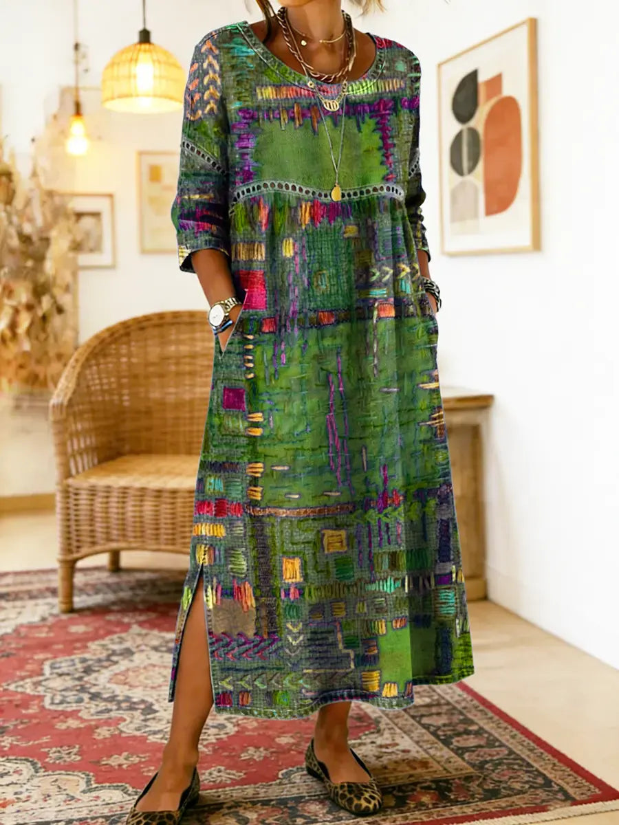 Alina | Printed Dress with Ethnic Patchwork