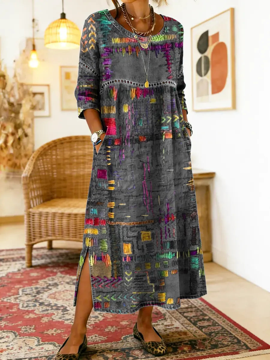 Alina | Printed Dress with Ethnic Patchwork