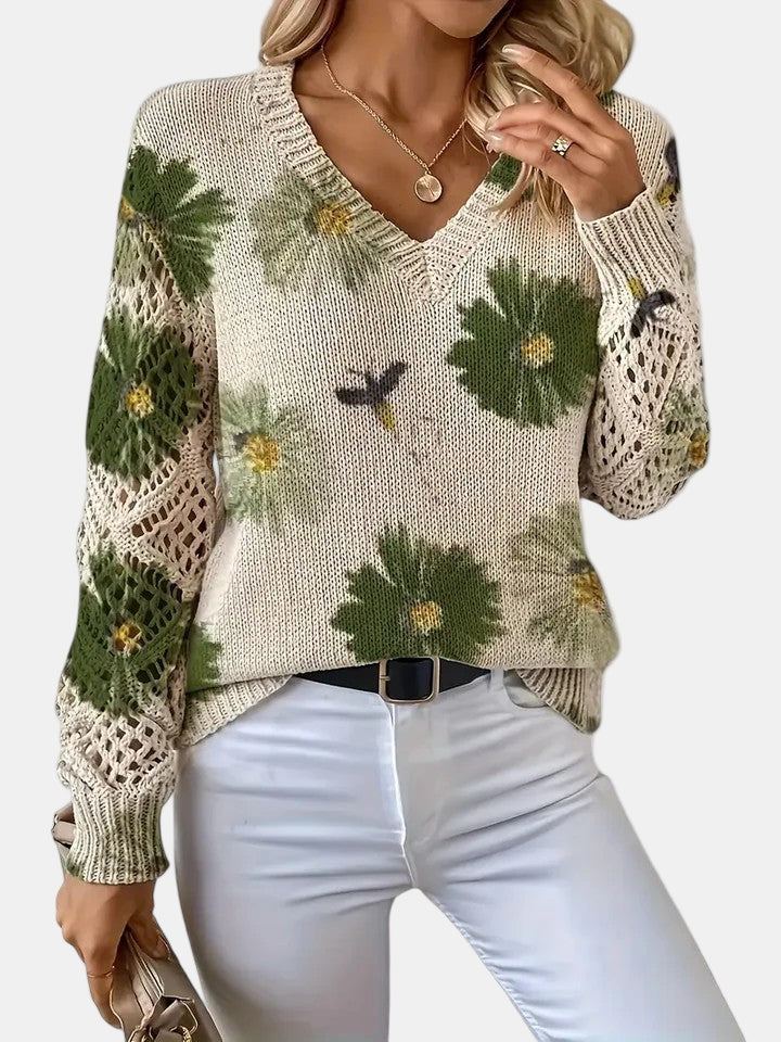 Amira™ | Floral Knit V-Neck Sweater