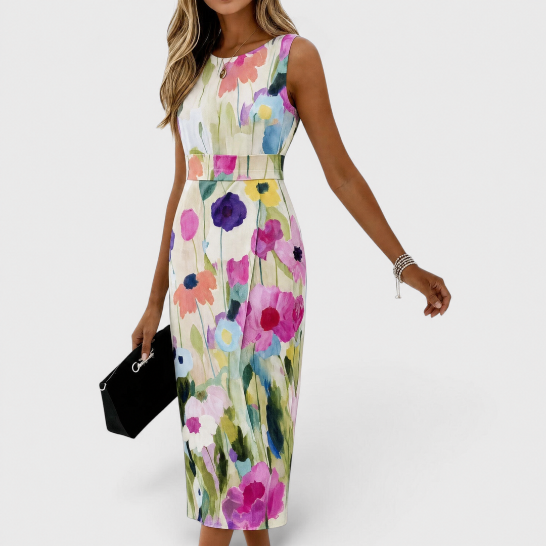Carmina | Watercolor Floral Sleeveless Midi Dress