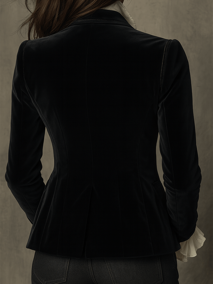 Chic Black Velvet Blazer with Embroidery