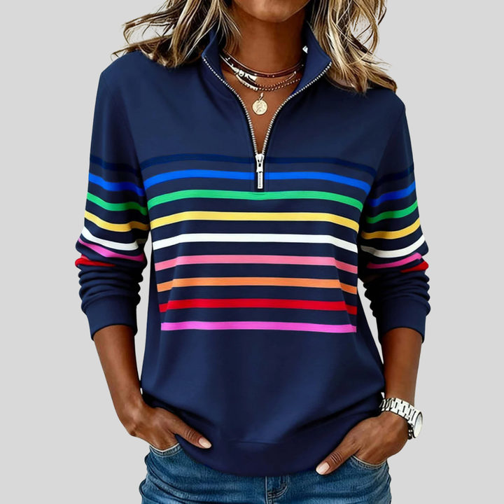 Celine™ | Colorful Striped Quarter-Zip Sweatshirt