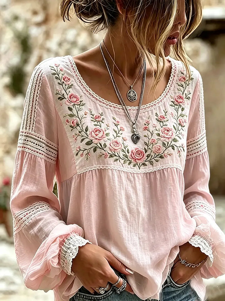 Amabel™ | Boho Floral Embroidered Blouse