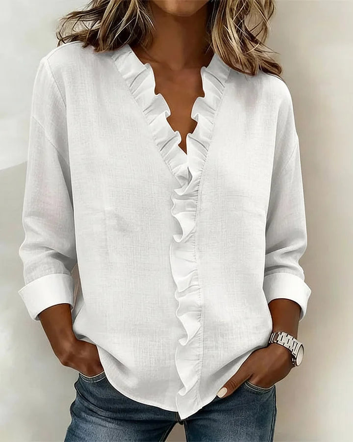 Cayla | Elegant V-neck Ruffles Blouse