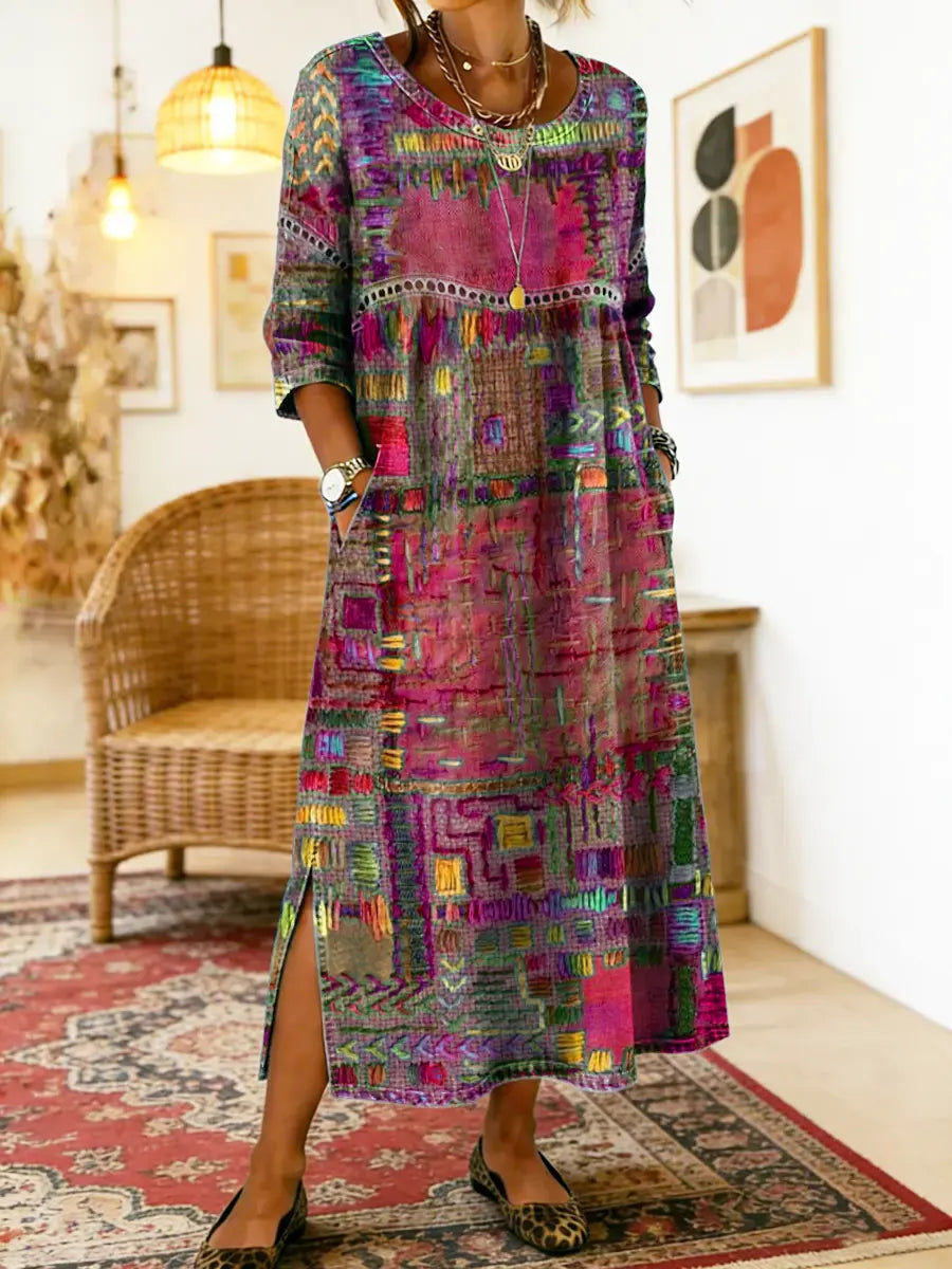 Alina | Printed Dress with Ethnic Patchwork