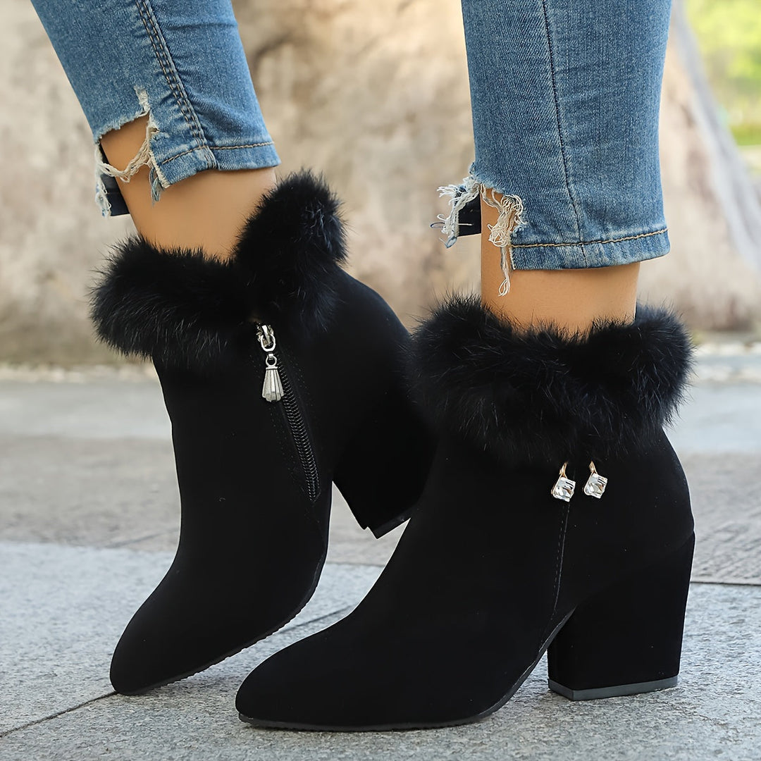 Cassidy | Plush-Trim Block Heel Ankle Boots