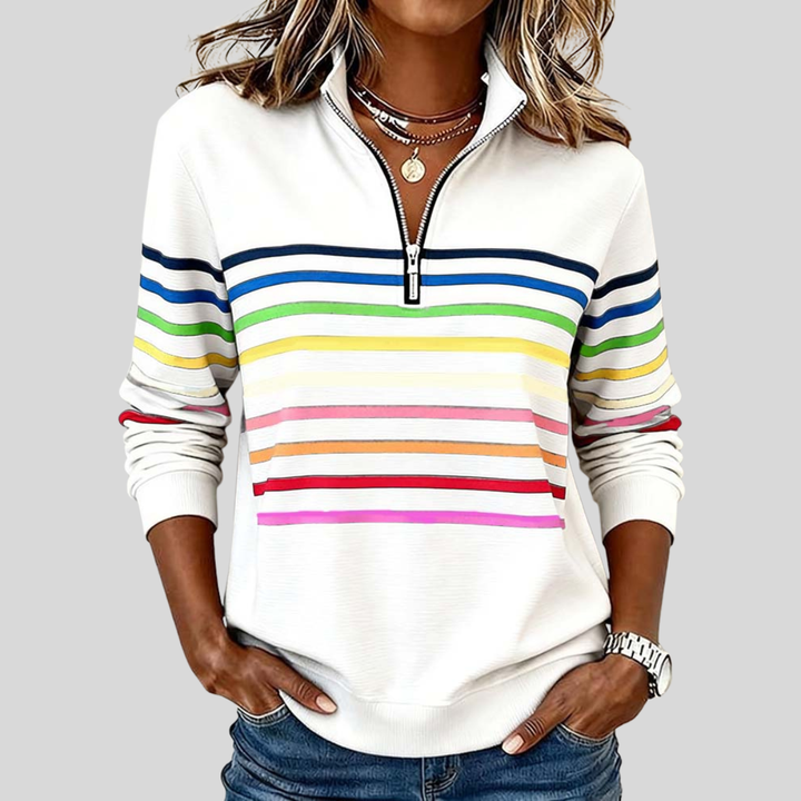 Celine™ | Colorful Striped Quarter-Zip Sweatshirt