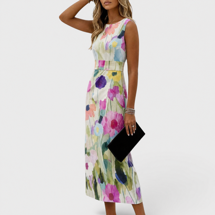 Carmina | Watercolor Floral Sleeveless Midi Dress