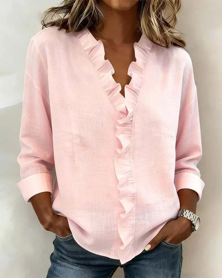 Cayla | Elegant V-neck Ruffles Blouse