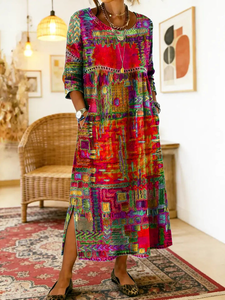 Alina | Printed Dress with Ethnic Patchwork