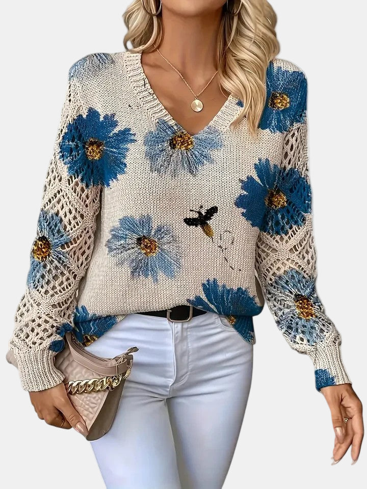 Amira™ | Floral Knit V-Neck Sweater