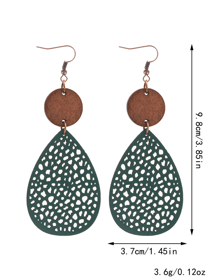 Eliana - Vintage Style Hollow-Out PU Leather Drop Earrings