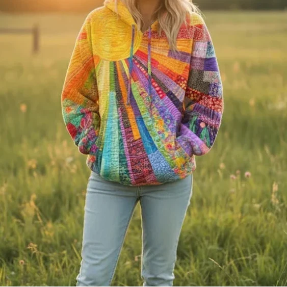 Arlette | Vibrant Sunburst Patchwork Hoodie