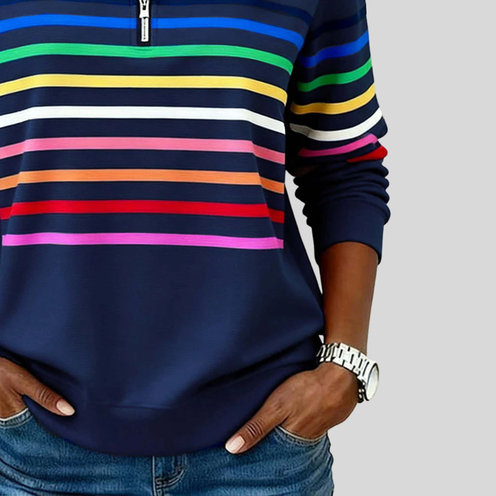 Celine™ | Colorful Striped Quarter-Zip Sweatshirt