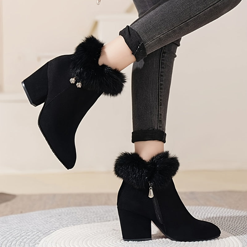 Cassidy | Plush-Trim Block Heel Ankle Boots