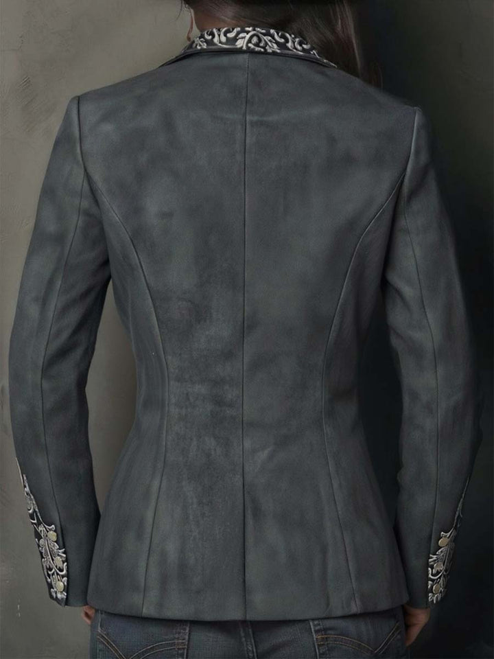 Charcoal Taupe Embossed Floral Eco-Suede Blazer