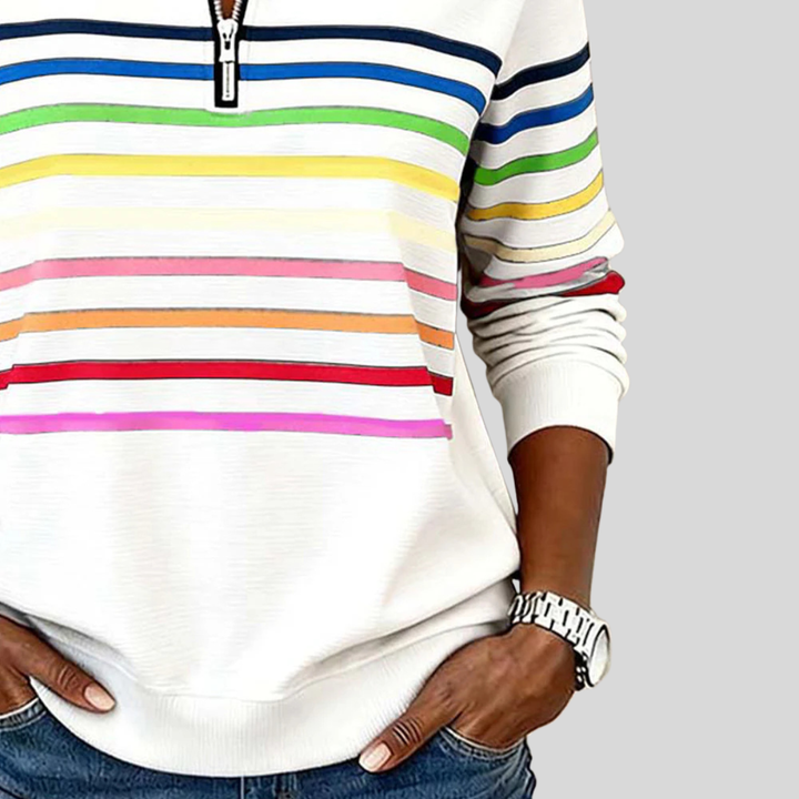 Celine™ | Colorful Striped Quarter-Zip Sweatshirt