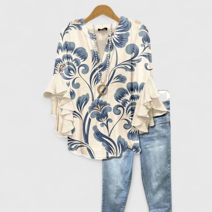 Althea | Elegant Ruffle Sleeve Floral Blouse
