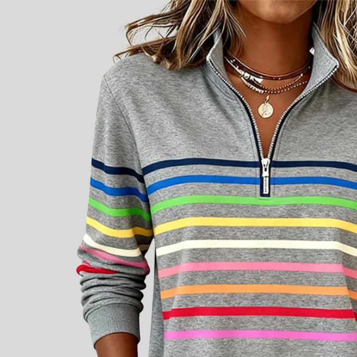 Celine™ | Colorful Striped Quarter-Zip Sweatshirt