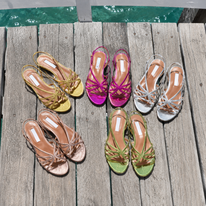 Amelia | Metallic Bow Flat Sandals
