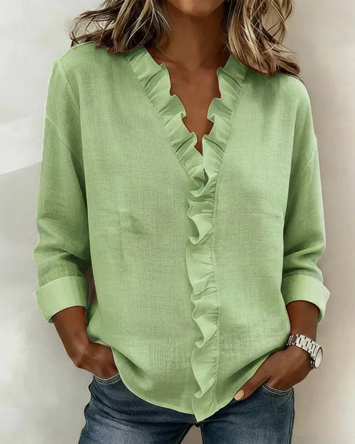 Cayla | Elegant V-neck Ruffles Blouse