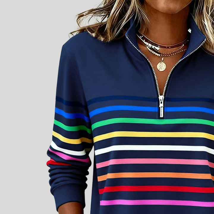 Celine™ | Colorful Striped Quarter-Zip Sweatshirt