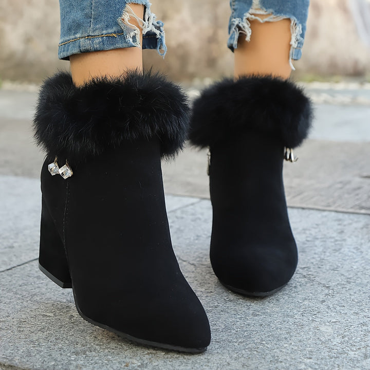 Cassidy | Plush-Trim Block Heel Ankle Boots