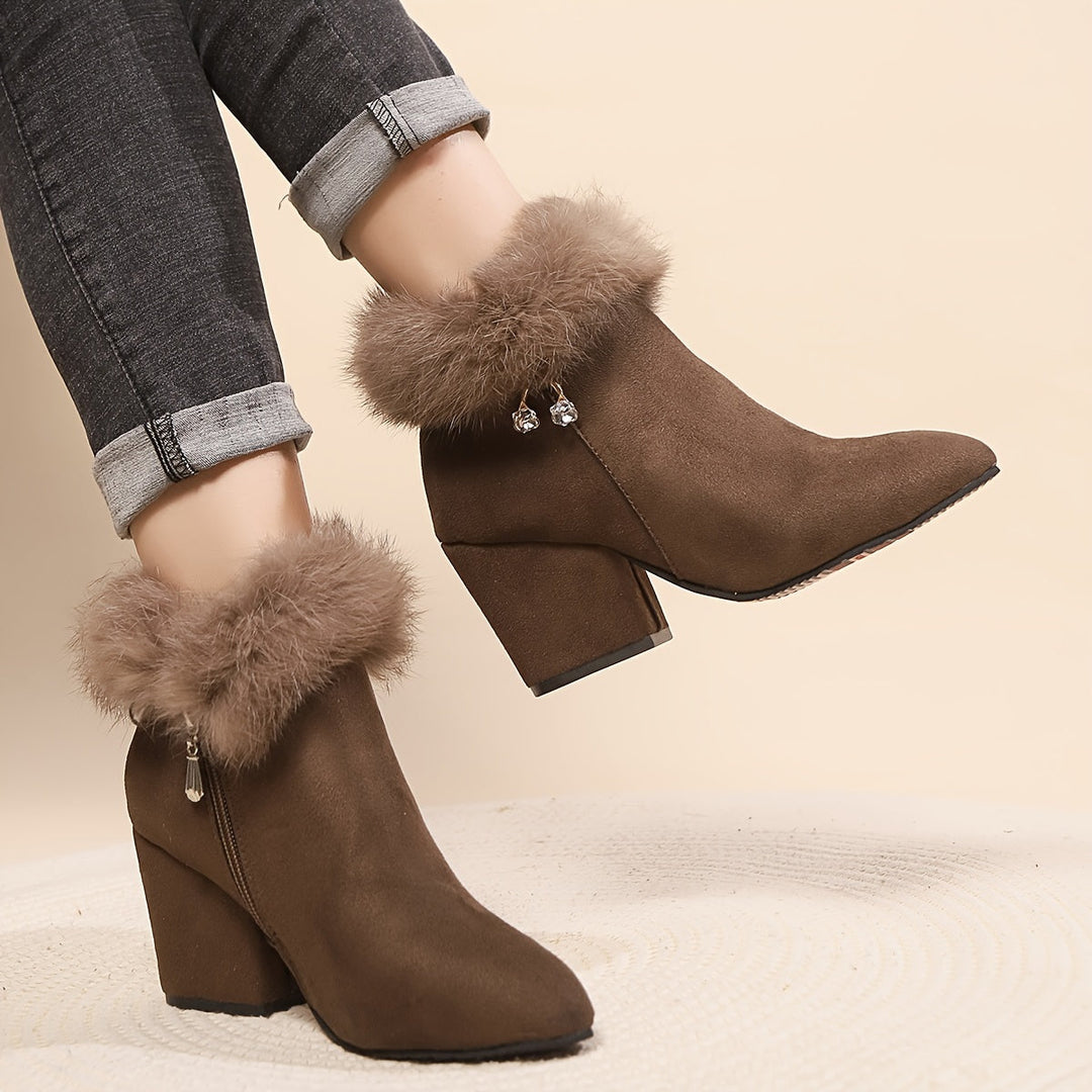 Cassidy | Plush-Trim Block Heel Ankle Boots