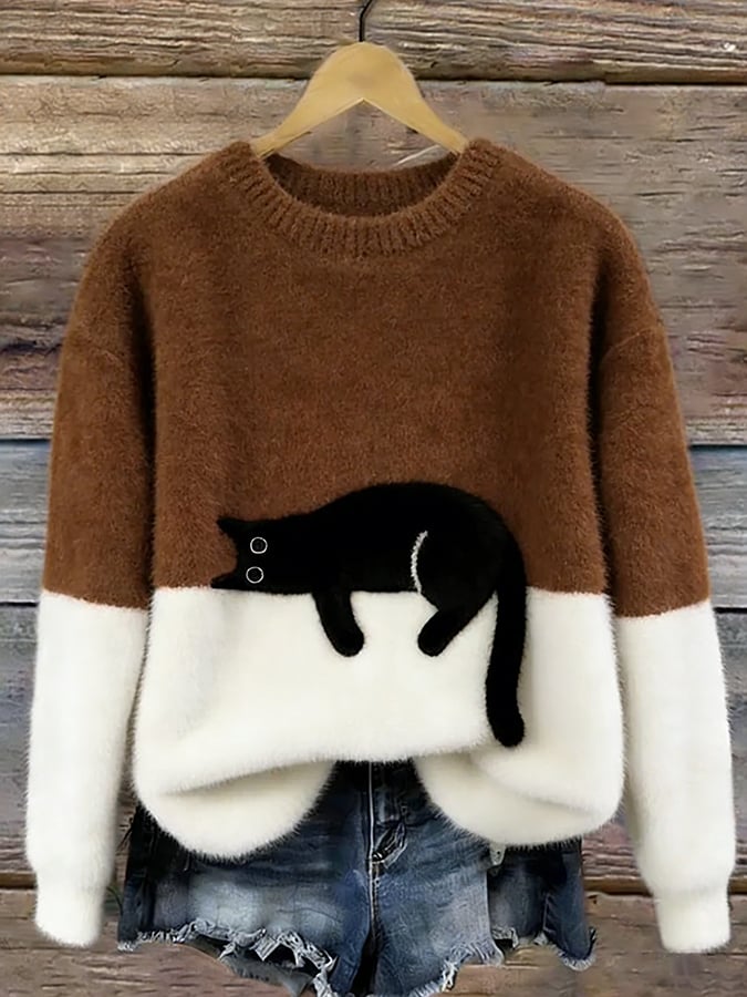 Aileen™ | Elegant Cat Print Oversized Sweater