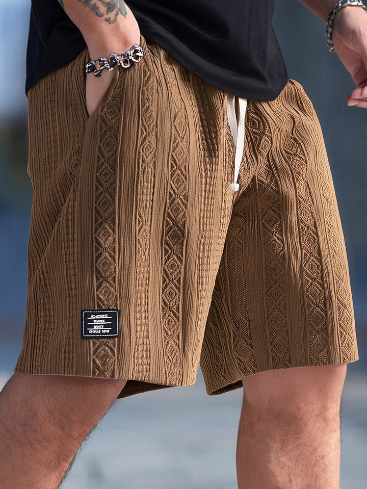 Caspien | Geometric Texture Knit Drawstring Shorts