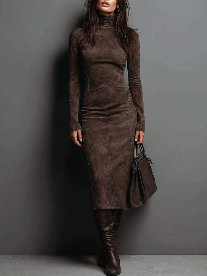 Althea | Elegant Suede High Neck Dress