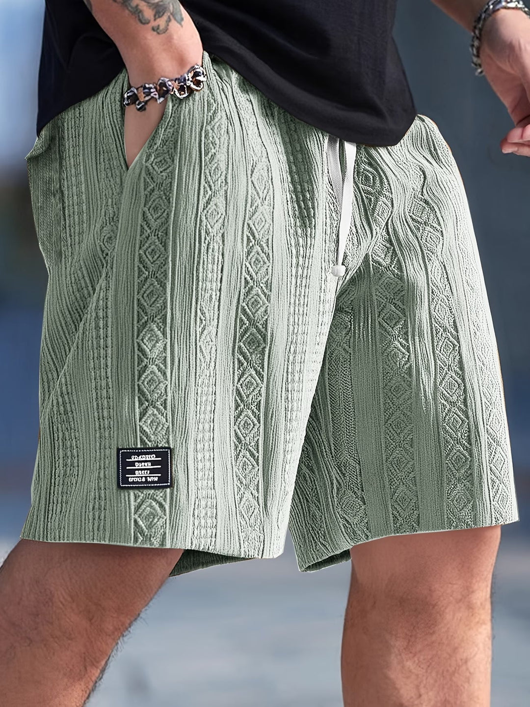 Caspien | Geometric Texture Knit Drawstring Shorts