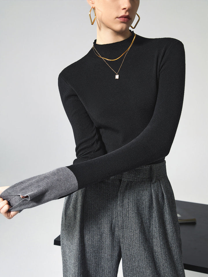Annette | Contrast-Cuff Mock Neck Sweater