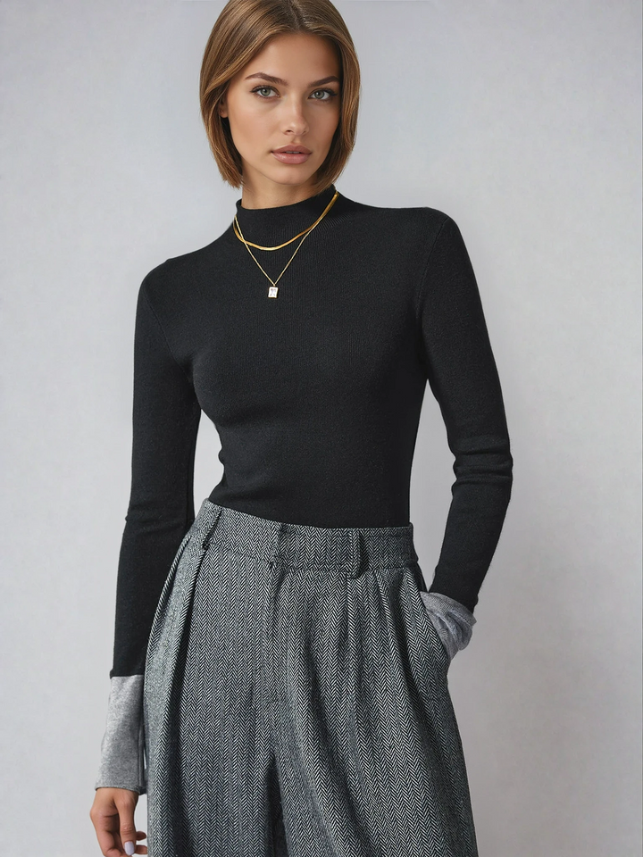 Annette | Contrast-Cuff Mock Neck Sweater