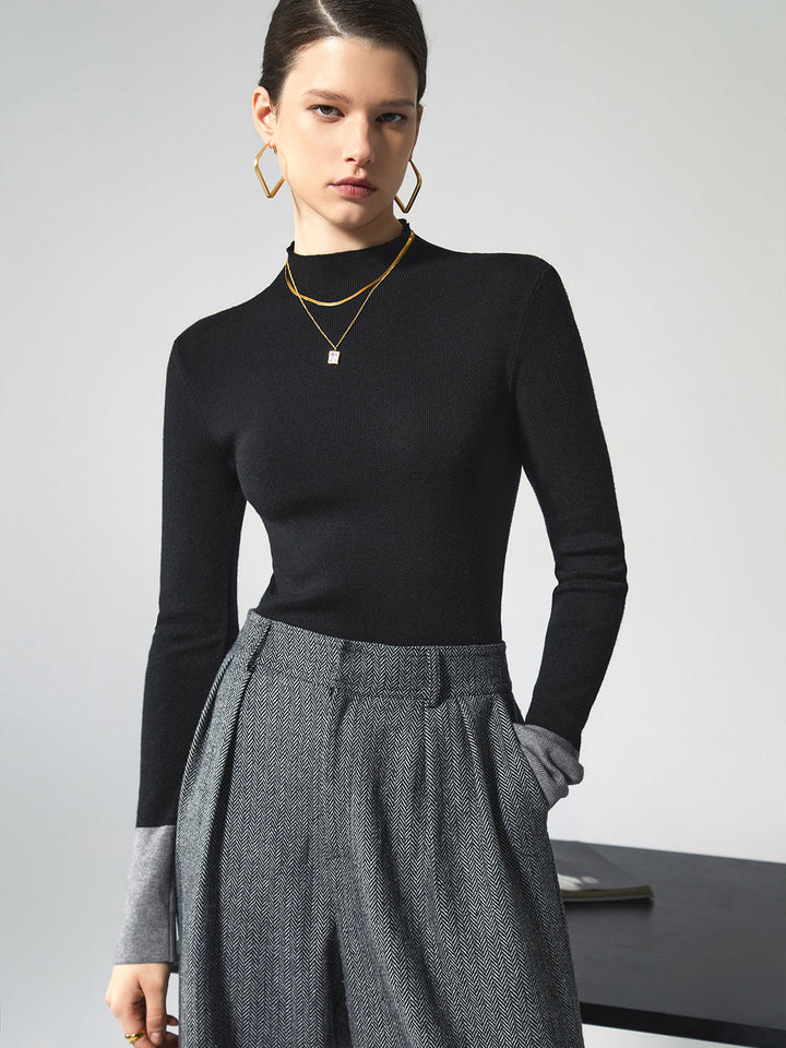 Annette | Contrast-Cuff Mock Neck Sweater
