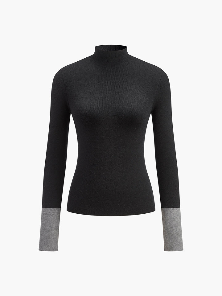 Annette | Contrast-Cuff Mock Neck Sweater