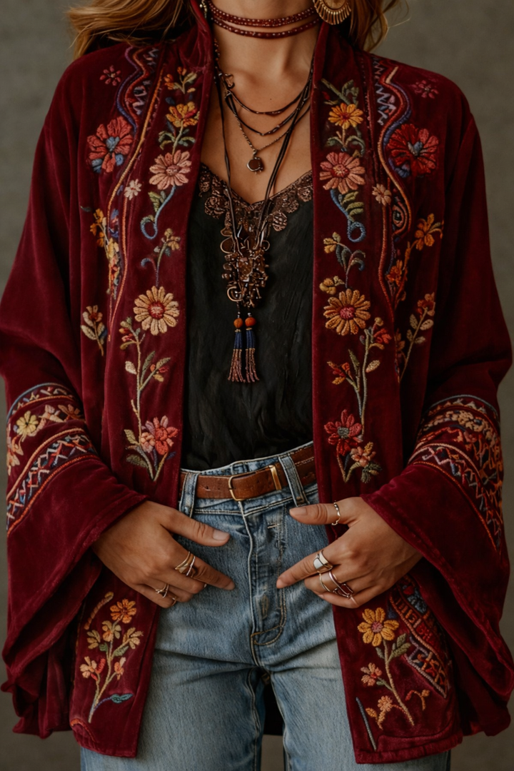 Amelie | Stylish Velvet-Touch Bohemian Cardigan