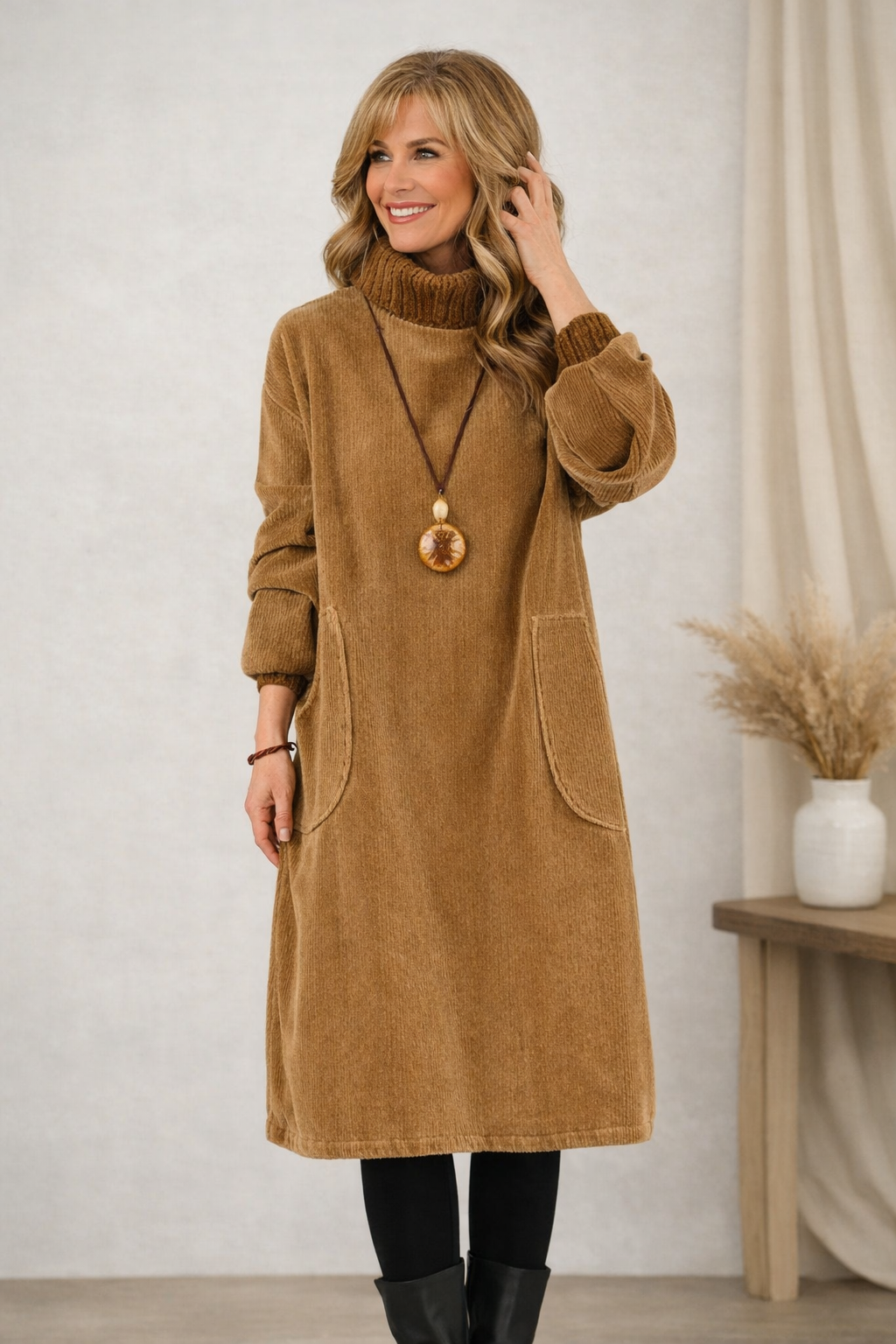 Angelica | Cozy Turtleneck Midi Dress