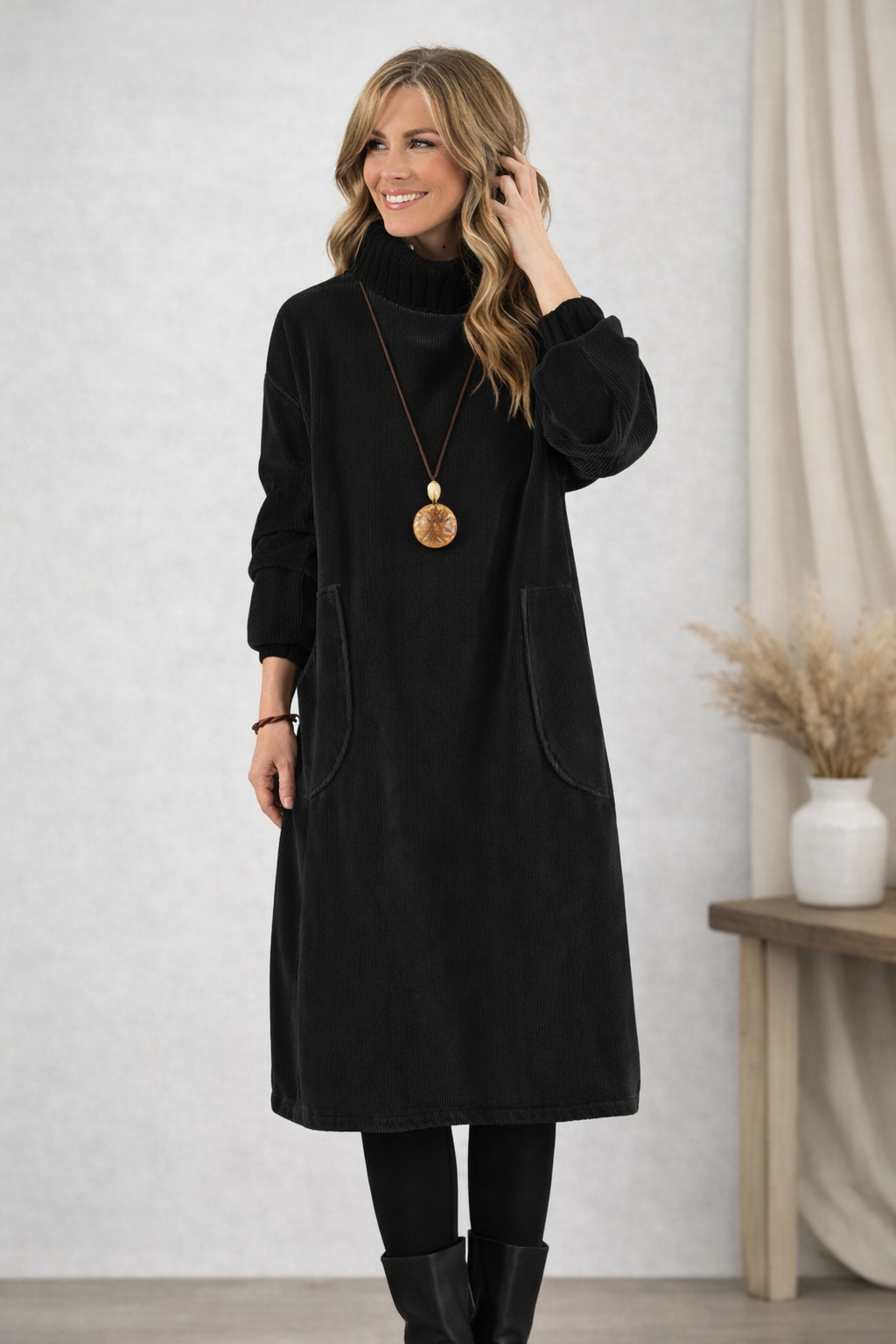 Angelica | Cozy Turtleneck Midi Dress