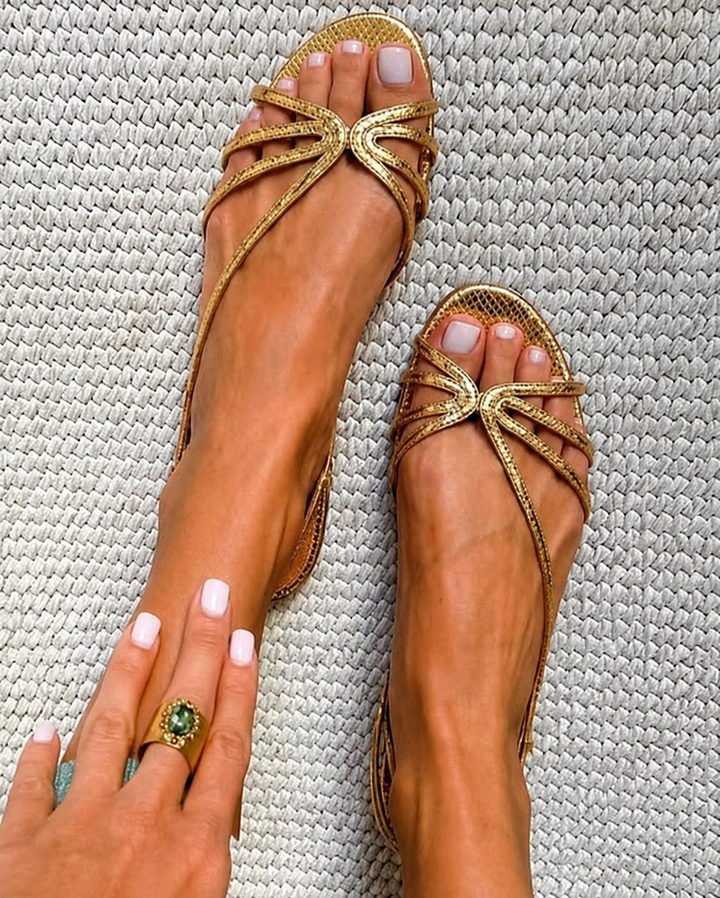 Amelia | Metallic Bow Flat Sandals