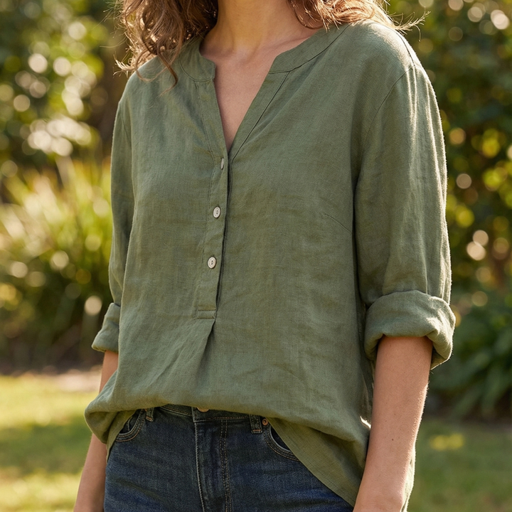 Carina | Refined V-Neck Button-Down Shirt